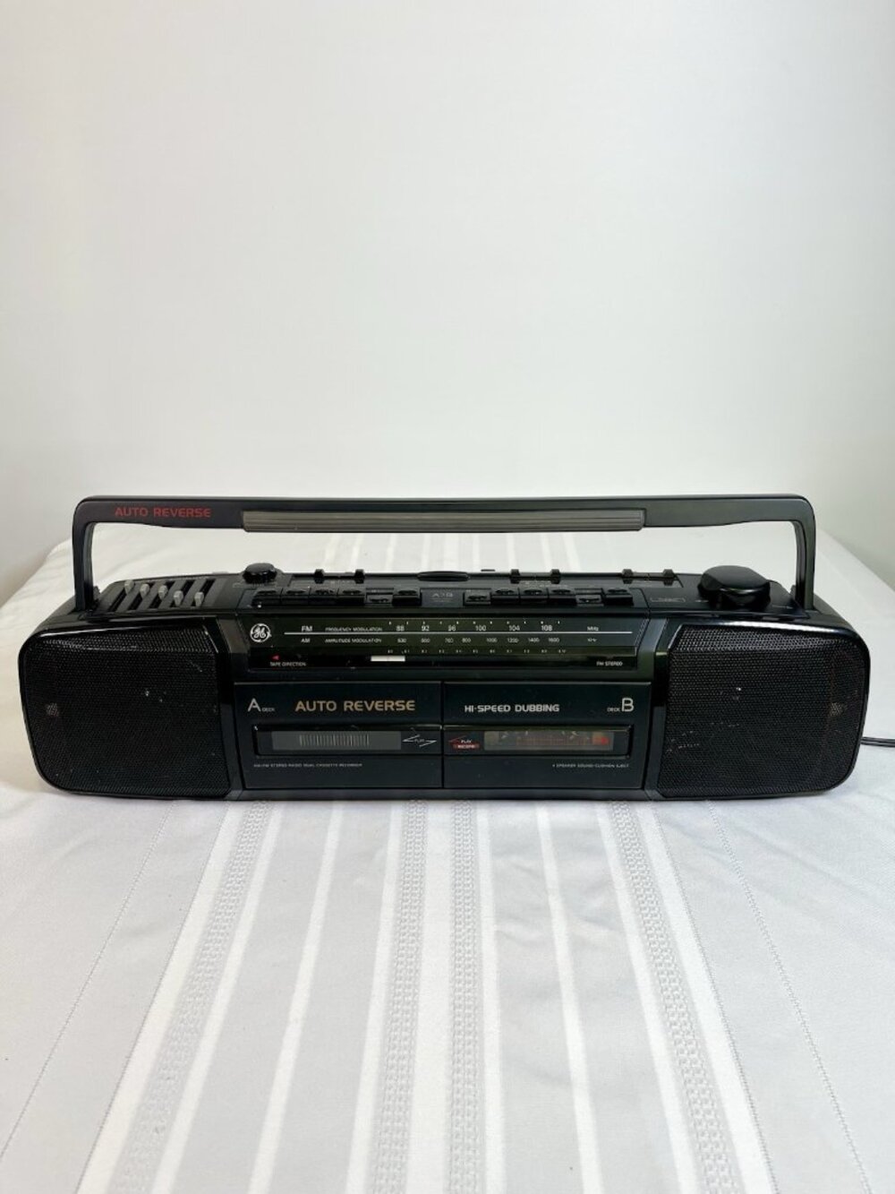 Vintage GE Dual Cassette Boombox 3-5639A Auto Reverse EQ Tested Working Retro